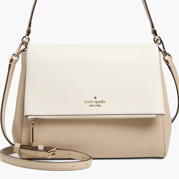 Kate Spade Leila Colorblock Pebbled Leather Flap Shoulder Bag, Light Sand NWT - Picture 3 of 9